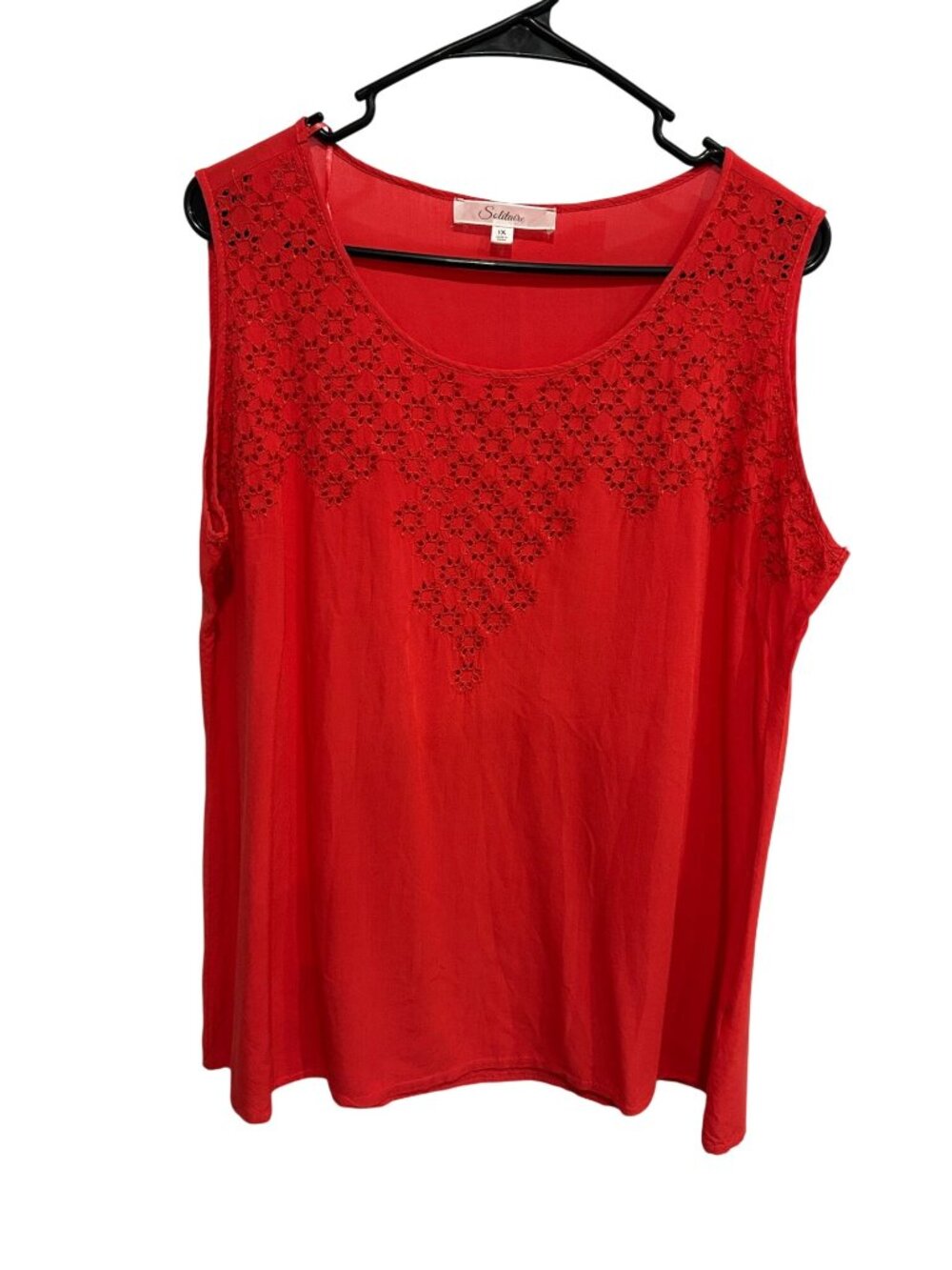 Solitaire Red Rayon Sleeveless Floral Embroidery Top Size 1X Boho Chic